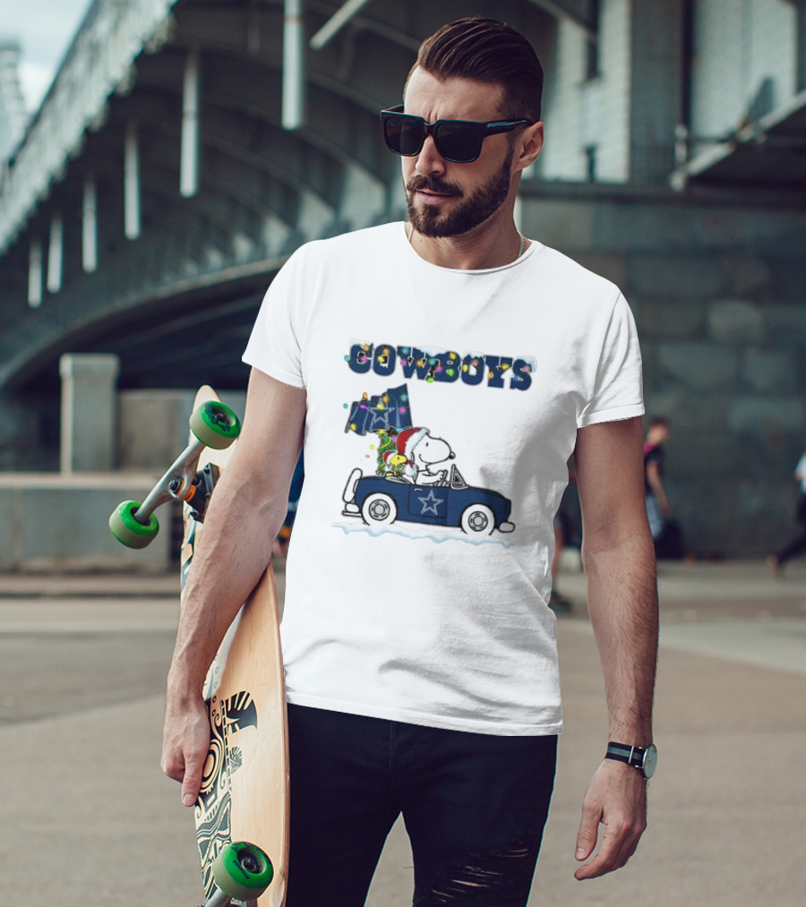 Cowboys Snoopy Christmas Car Cartoon Sports T-Shirt