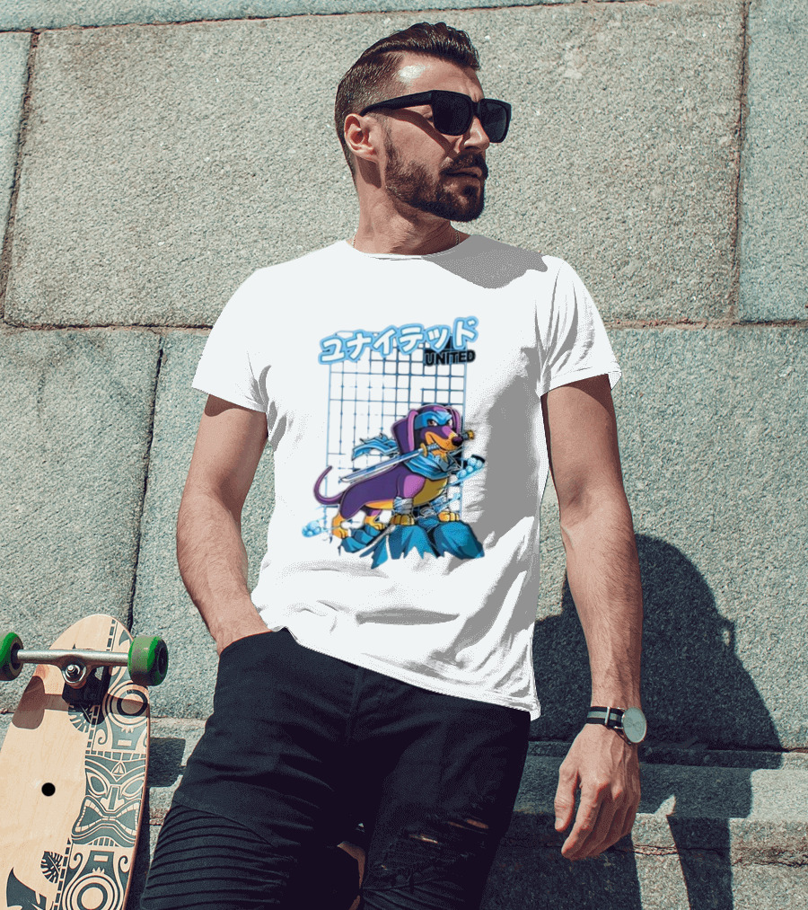 Dylan United Unitedgamer Bumi Ninja Dog On Rock With Sword And Blue Scarves T-Shirt