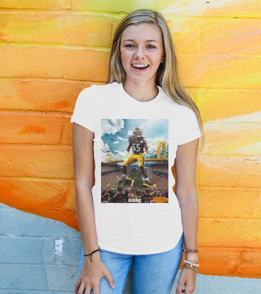 Thachermac Pittsburgh Steelers 55 Player In Stadium With Signature And Bridge Background T-Shirt
