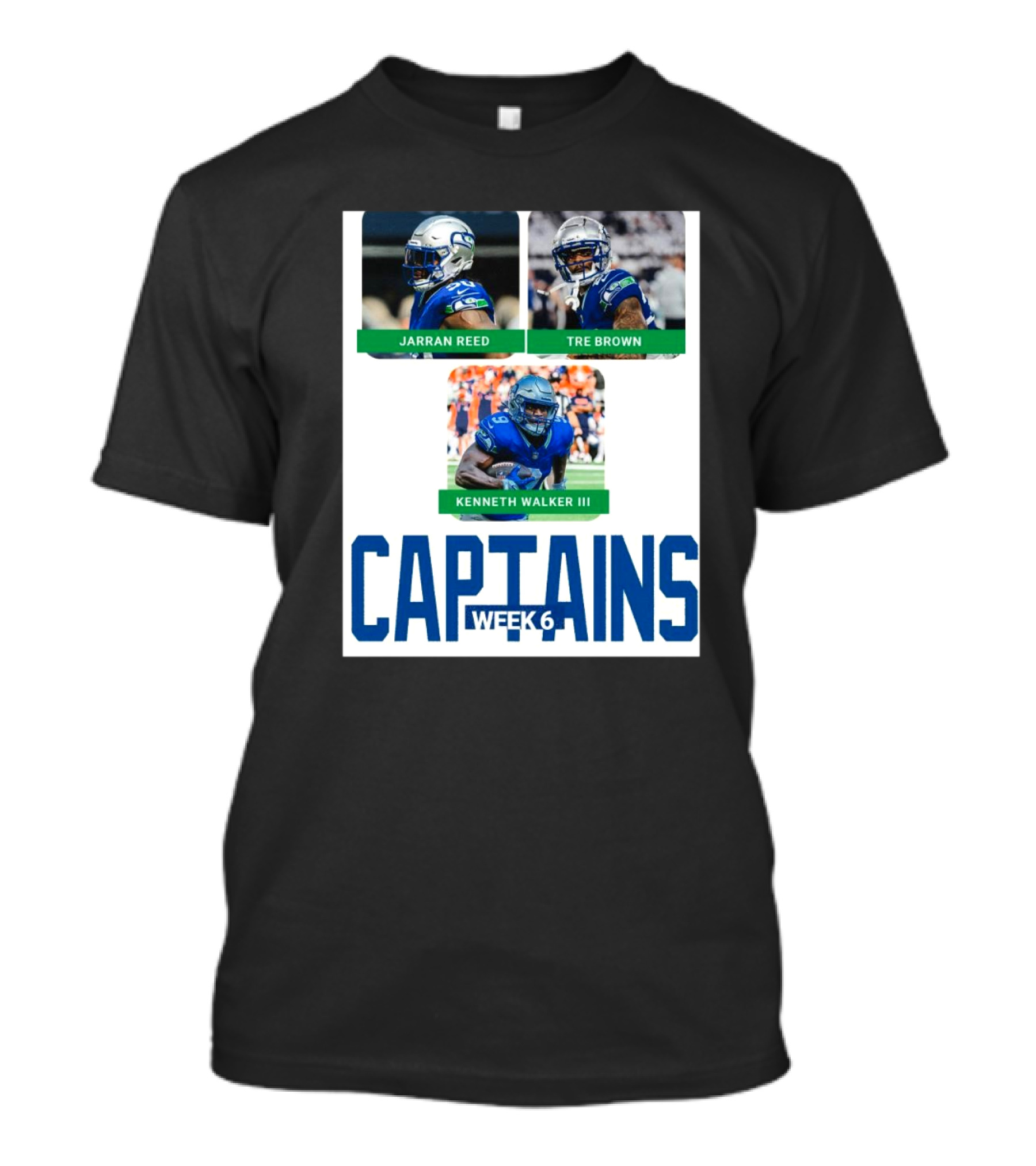 Seattle Seahawks Captains Week 6 Jarran Reed Tre Brown Kenneth Walker III T-Shirt