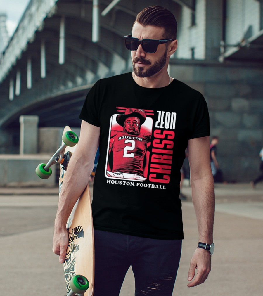 Houston Cougars Football Zeon Chriss Number 2 Red Black White T-Shirt
