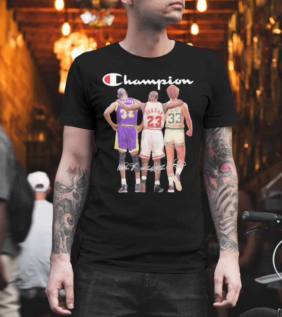 Champion Magic Johnson Jordan Bird Signatures 32 23 33 T-Shirt
