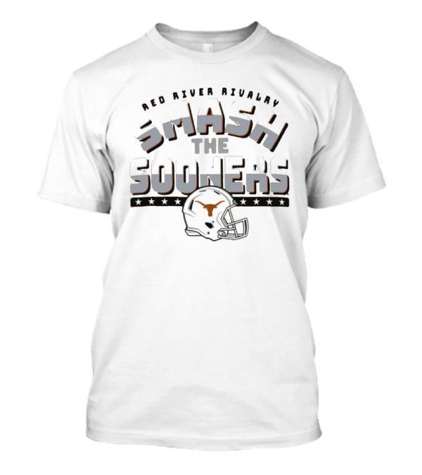 Red River Rivalry Smash The Sooners Texas Longhorns Helmet T-Shirt