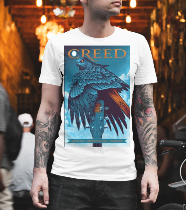 Creed August 2 2024 Riverbend Music Center Cincinnati OH Concert Raven Guitar T-Shirt Creed August 2 2024 Riverbend Music Center Cincinnati OH Concert Raven Guitar T-Shirt
