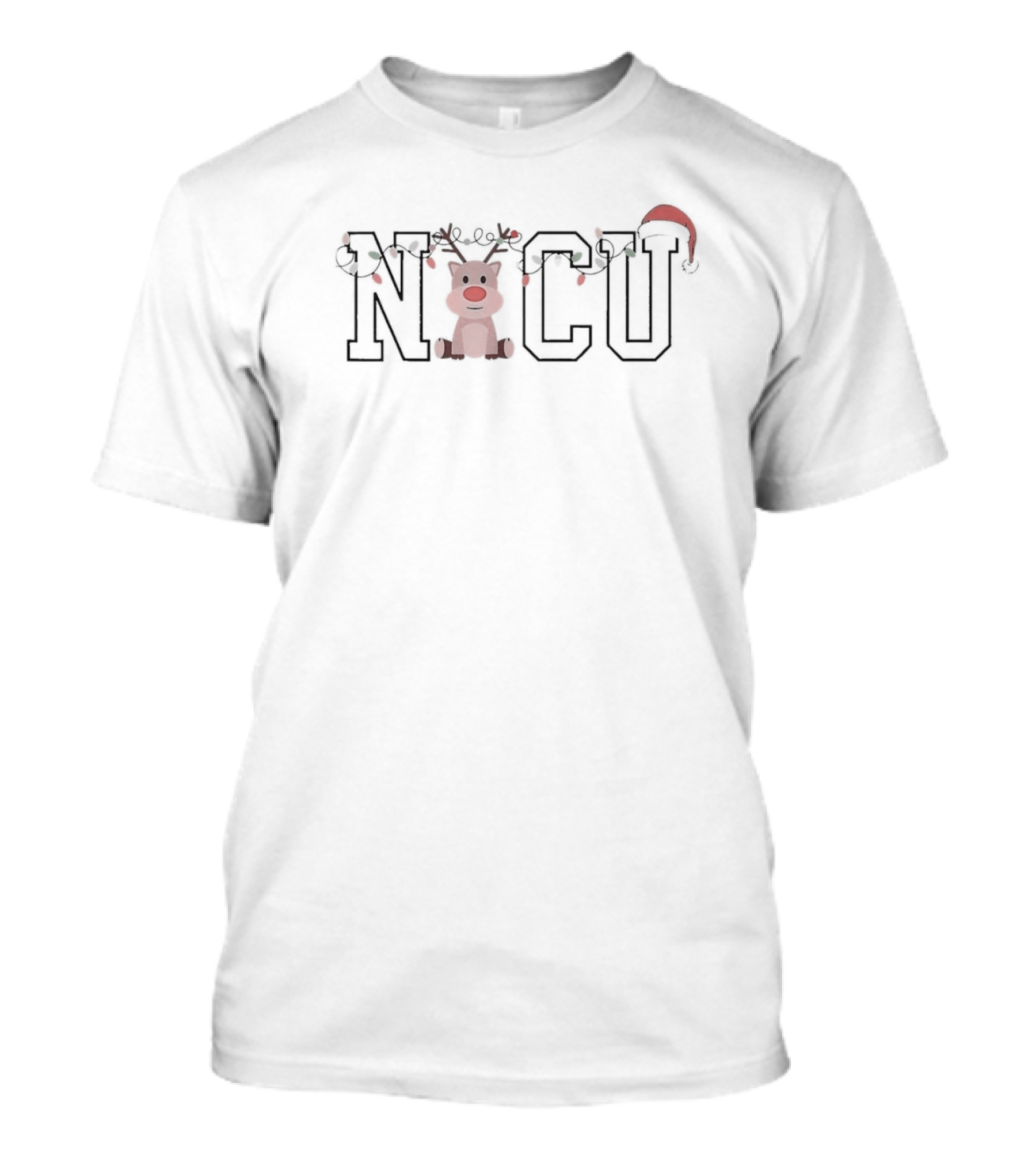 Nicu Nurse Christmas Light Cute Reindeer Santa Hat Xmas T-Shirt