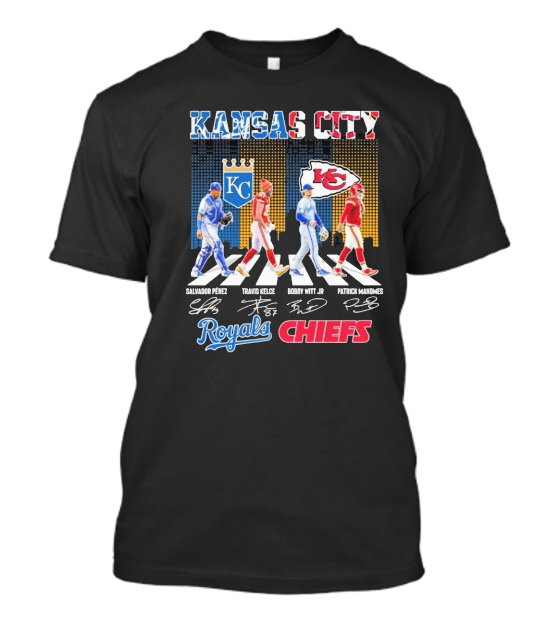 Kansas City Royals Salvador Pérez Bobby Witt Jr Kansas City Chiefs Travis Kelce Patrick Mahomes Abbey Road Signatures T-Shirt