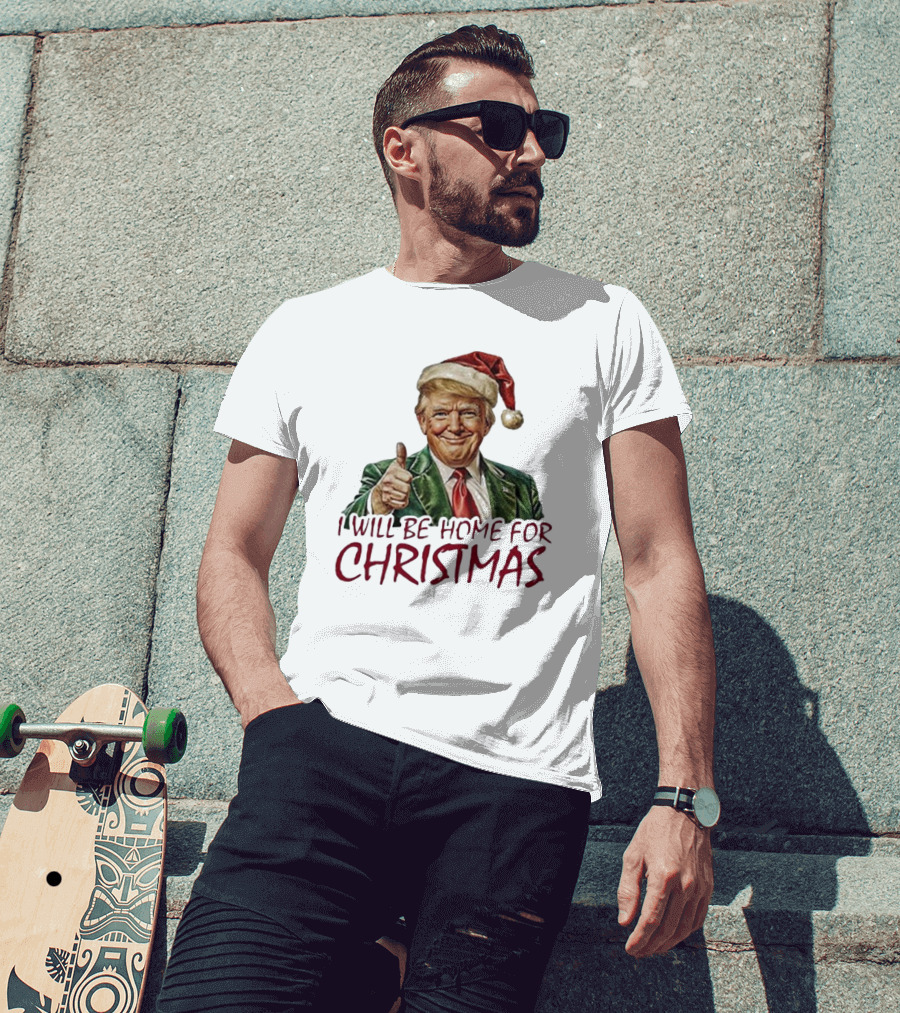 I Will Be Home For Christmas Santa Hat Thumbs Up T-Shirt