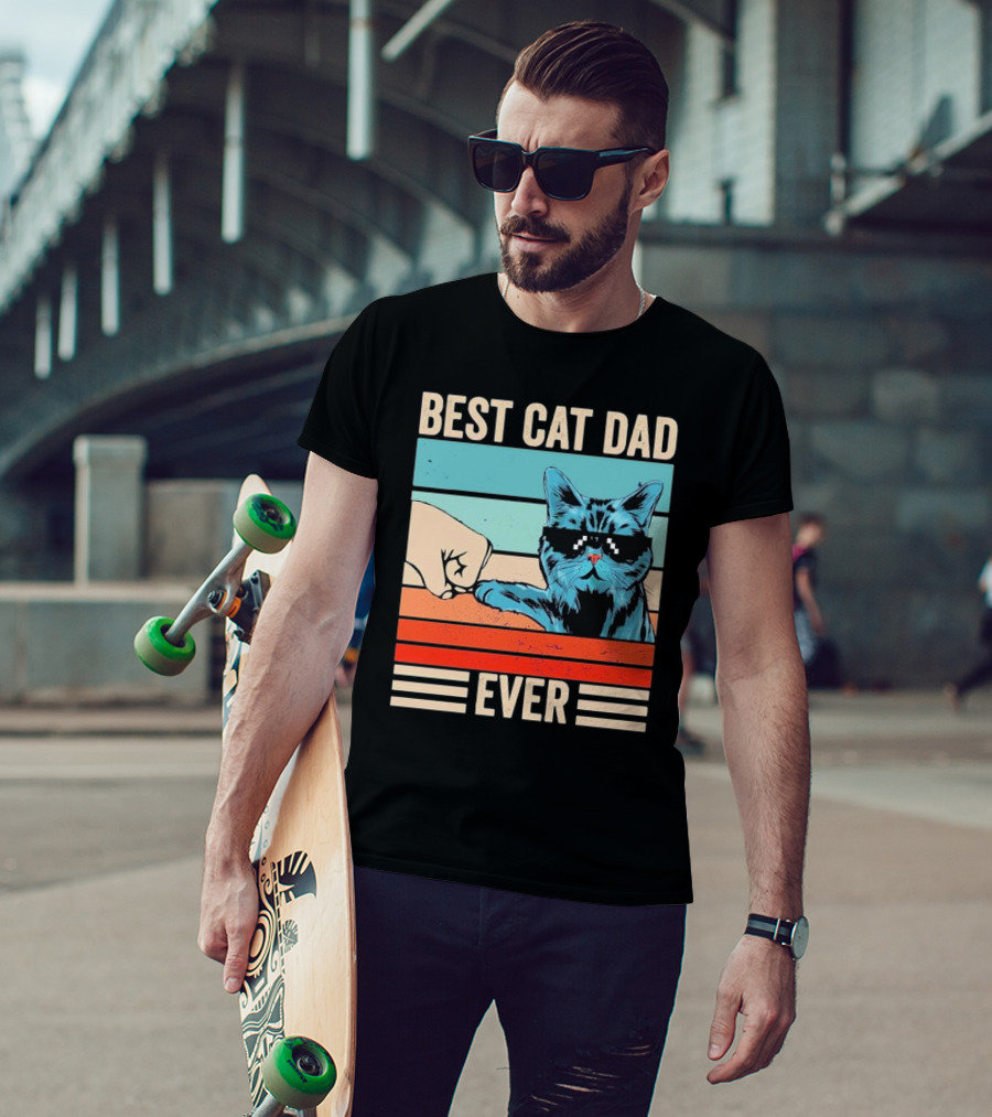 Best Cat Dad Ever Bump Fist With Cool Cat FatherS Day T-Shirt