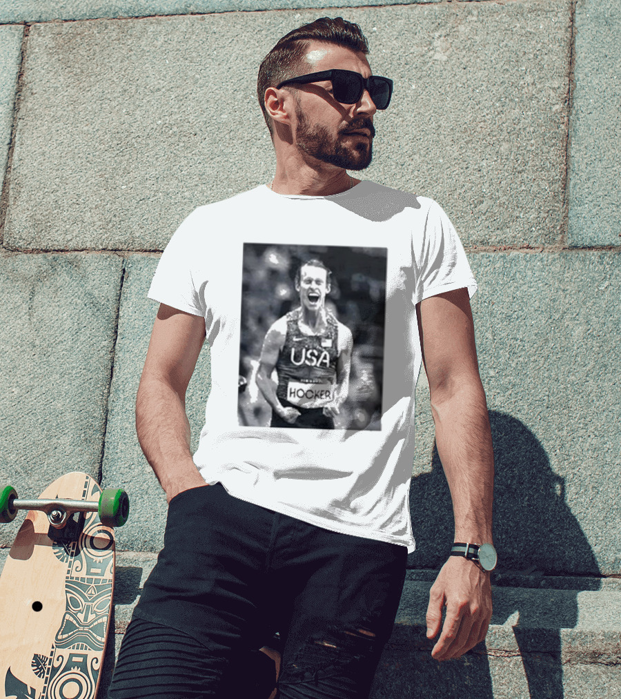 USA Cole Hocker Olympic Photo Signature T-Shirt