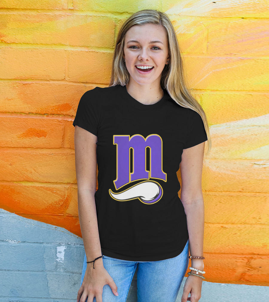 Minnesota Vikings And Minnesota Twins M Logo Fusion In Purple And White T-Shirt