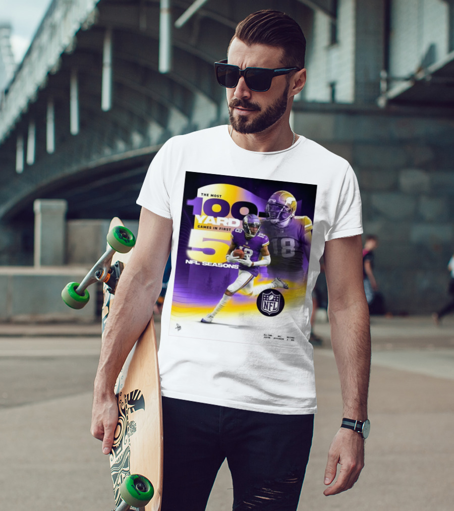 The Most 100 Yard Games In First 5 NFL Seasons Minnesota Vikings Justin Jefferson T-Shirt