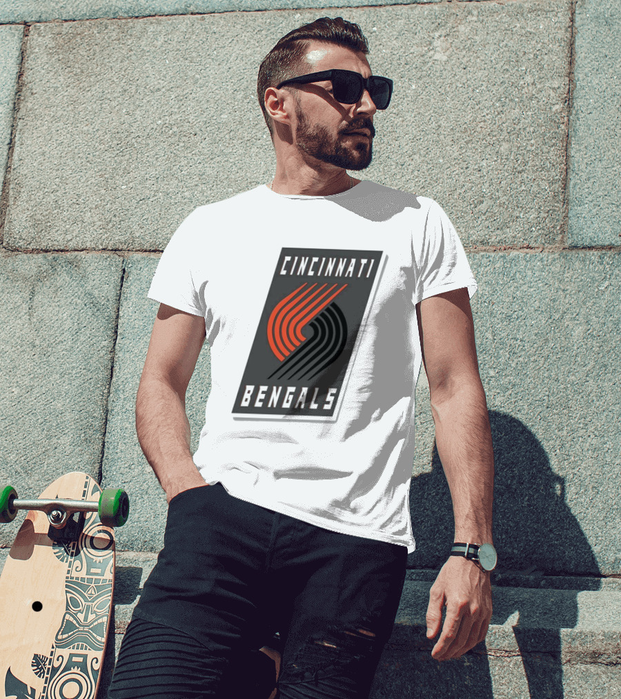Cincinnati Bengals X Portland Trail Blazers Mashup Logo NFL NBA T-Shirt