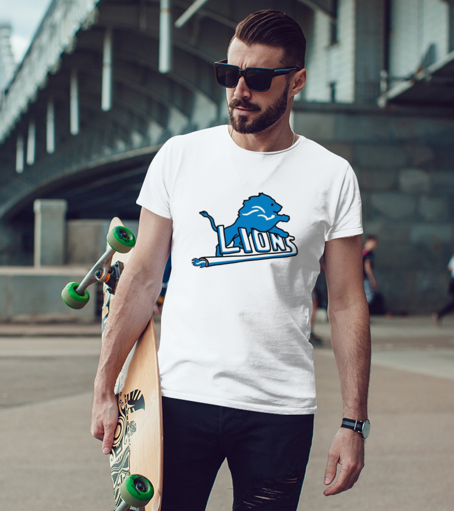 NFL Detroit Lions Blue Logo Mashup With NBA Detroit Pistons Inspired T-Shirt