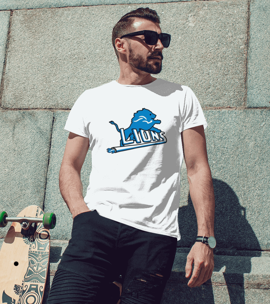 NFL Detroit Lions Blue Logo Mashup With NBA Detroit Pistons Inspired T-Shirt