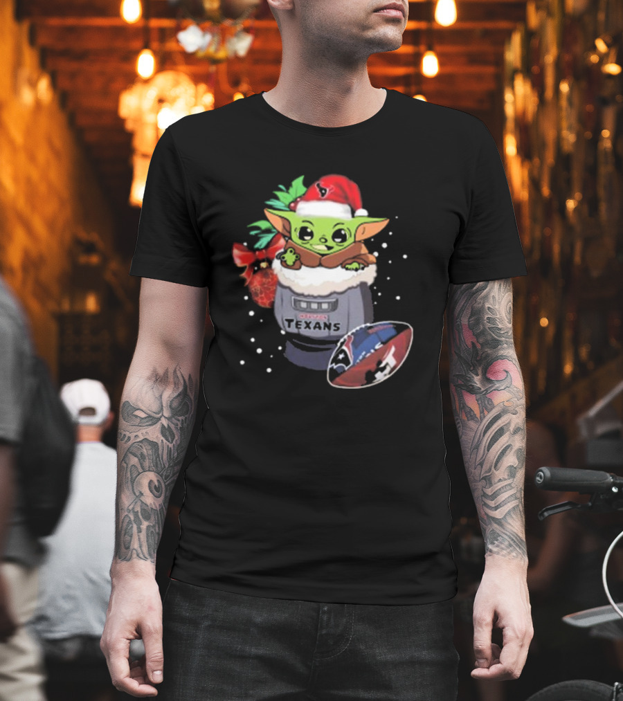 Houston Texans Baby Yoda Christmas Football T-Shirt
