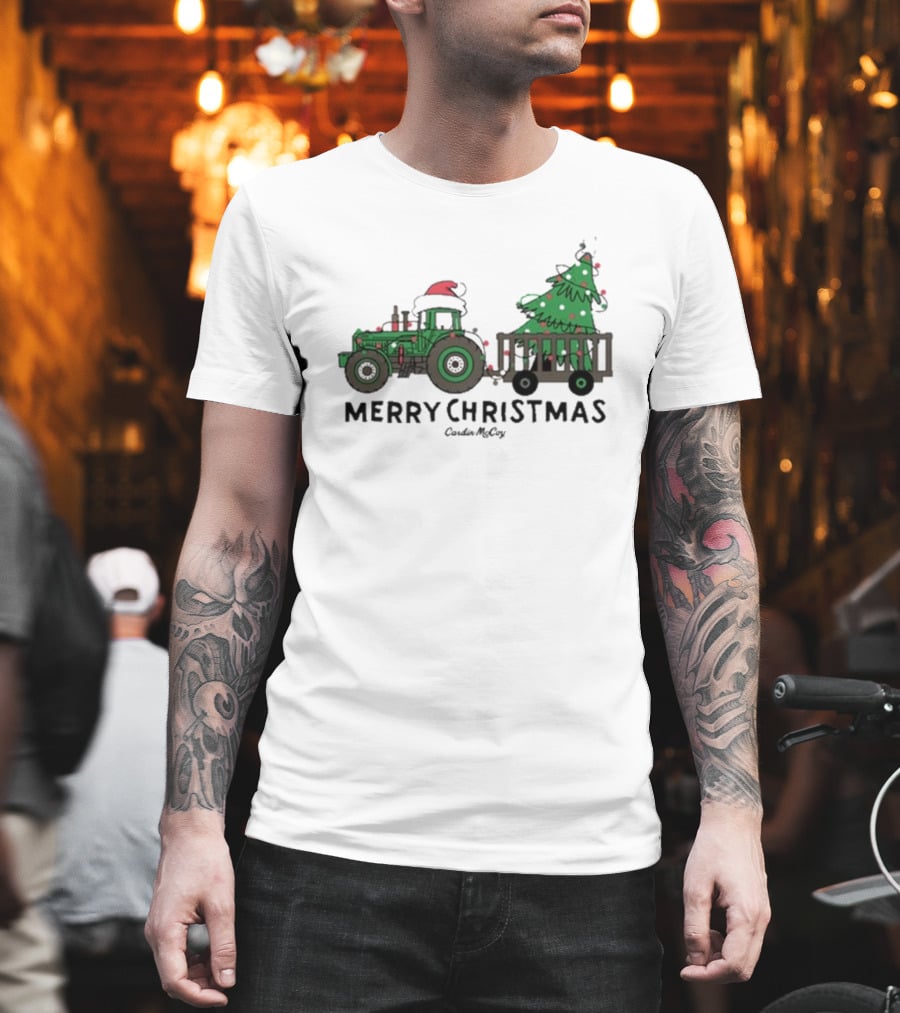 Merry Christmas Tractor Santa Tree Cardin McCoy T-Shirt