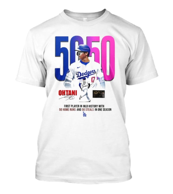 Los Angeles Dodgers Shohei Ohtani 50/50 First Player In MLB History With 50 Home Runs And 50 Steals In One Season T-Shirt