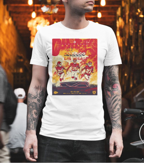 Kansas City Chiefs at Las Vegas Raiders Welcome to Fabulous Las Vegas 27 10 24 NFL Football Matchup T-Shirt Kansas City Chiefs at Las Vegas Raiders Welcome to Fabulous Las Vegas 27 10 24 NFL Football Matchup T-Shirt