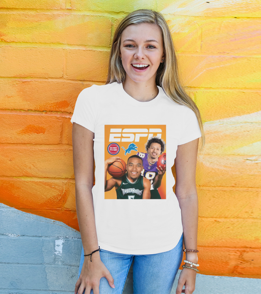 Cade Cunningham Amon Ra St. Brown ESPN Detroit Pistons Lions Timberwolves T-Shirt