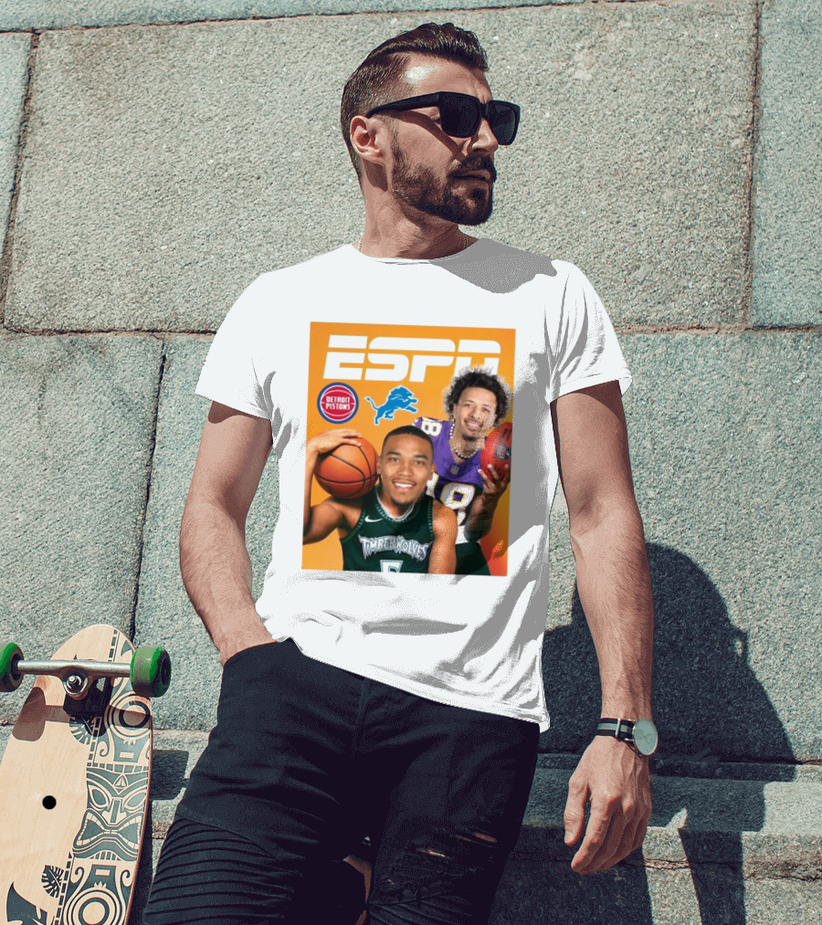 Cade Cunningham Amon Ra St. Brown ESPN Detroit Pistons Lions Timberwolves T-Shirt