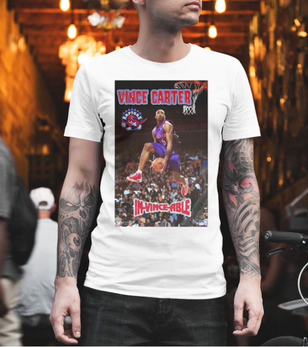 Vince Carter Toronto Raptors In-Vince-Able Basketball Dunk T-Shirt Vince Carter Toronto Raptors In-Vince-Able Basketball Dunk T-Shirt