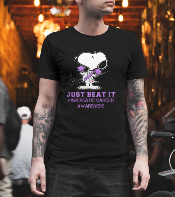 Snoopy Just Beat It Pancreatic Cancer Awareness T-Shirt Snoopy Just Beat It Pancreatic Cancer Awareness T-Shirt