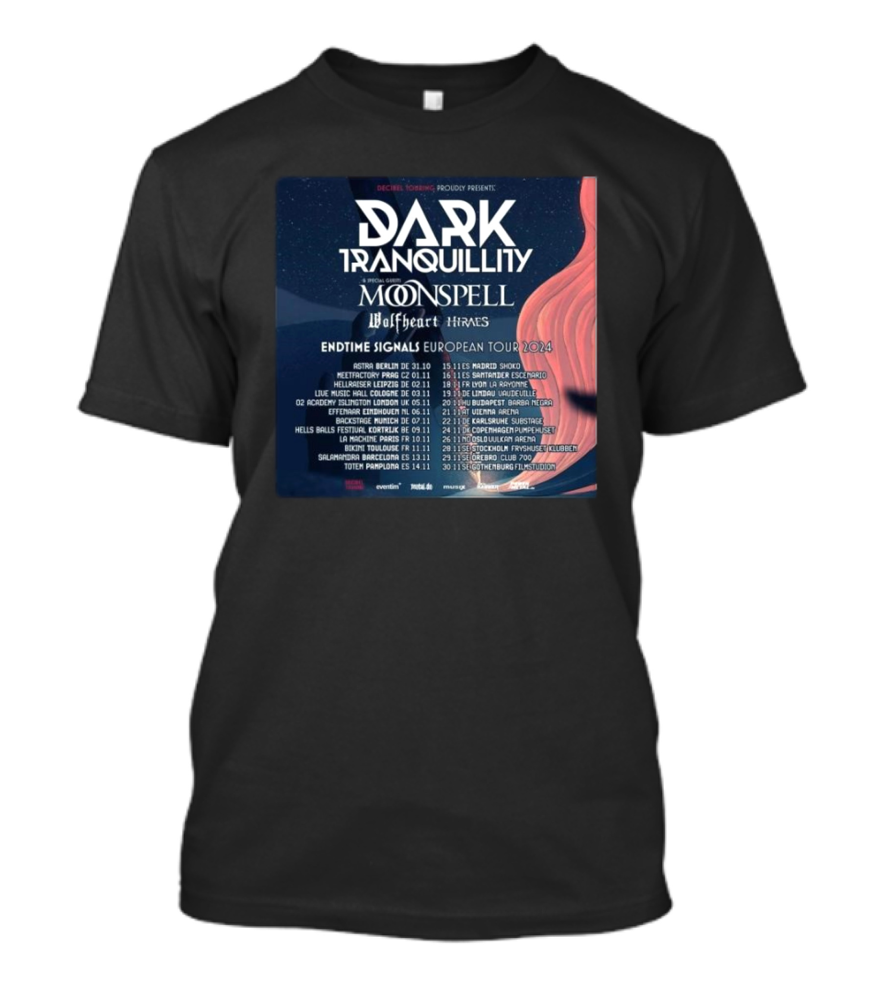 Dark Tranquillity Moonspell Wolfheart Hinayana Endtime Signals European Tour T-Shirt
