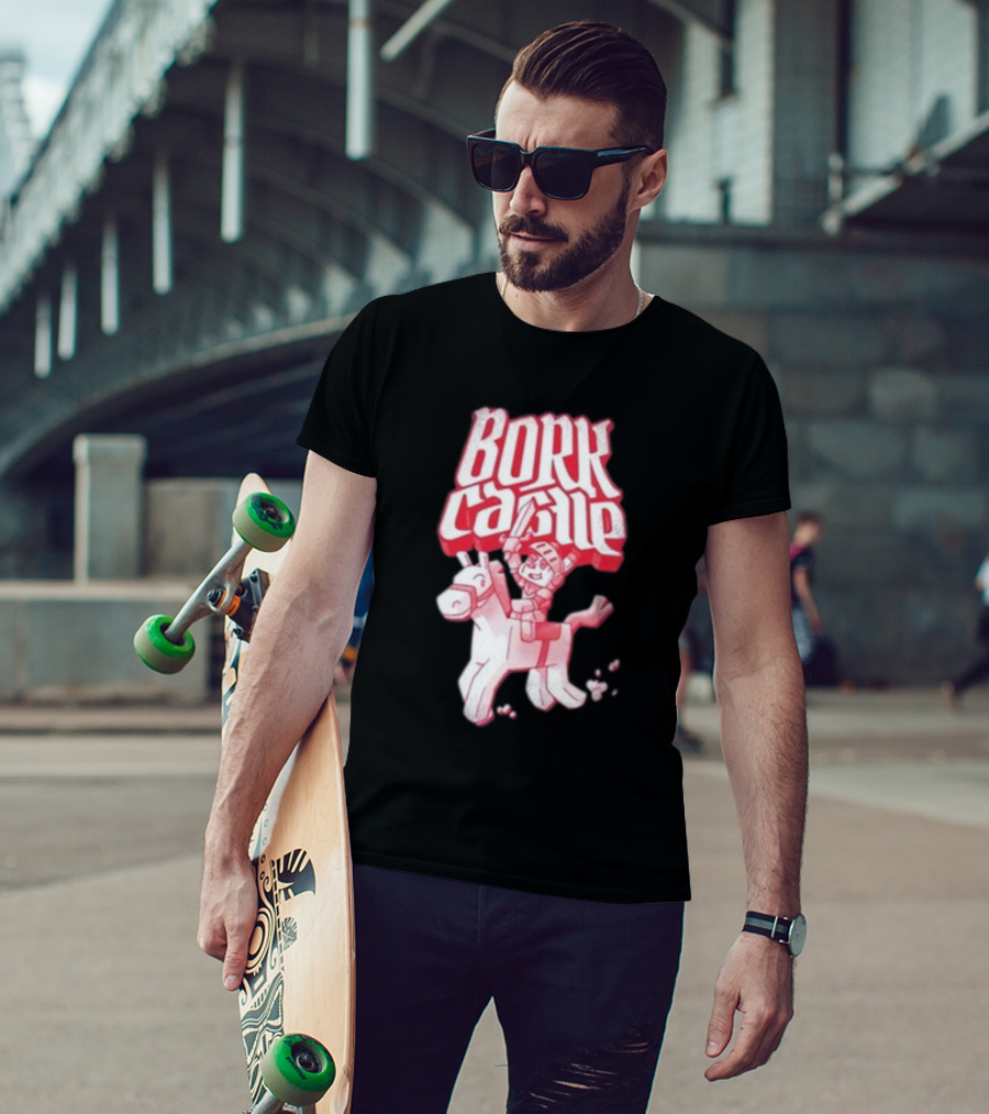 Bork Castle Cartoon Knight Riding Horse T-Shirt