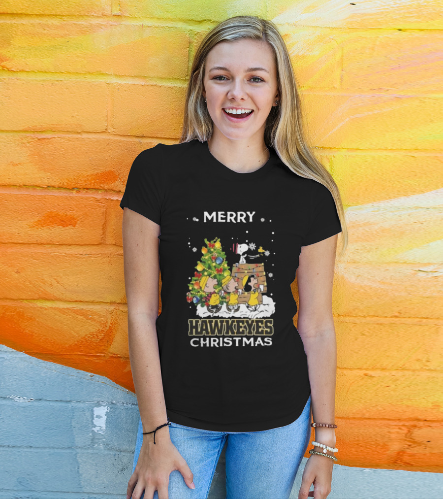 Merry Hawkeyes Christmas Snoopy And Friends Iowa T-Shirt