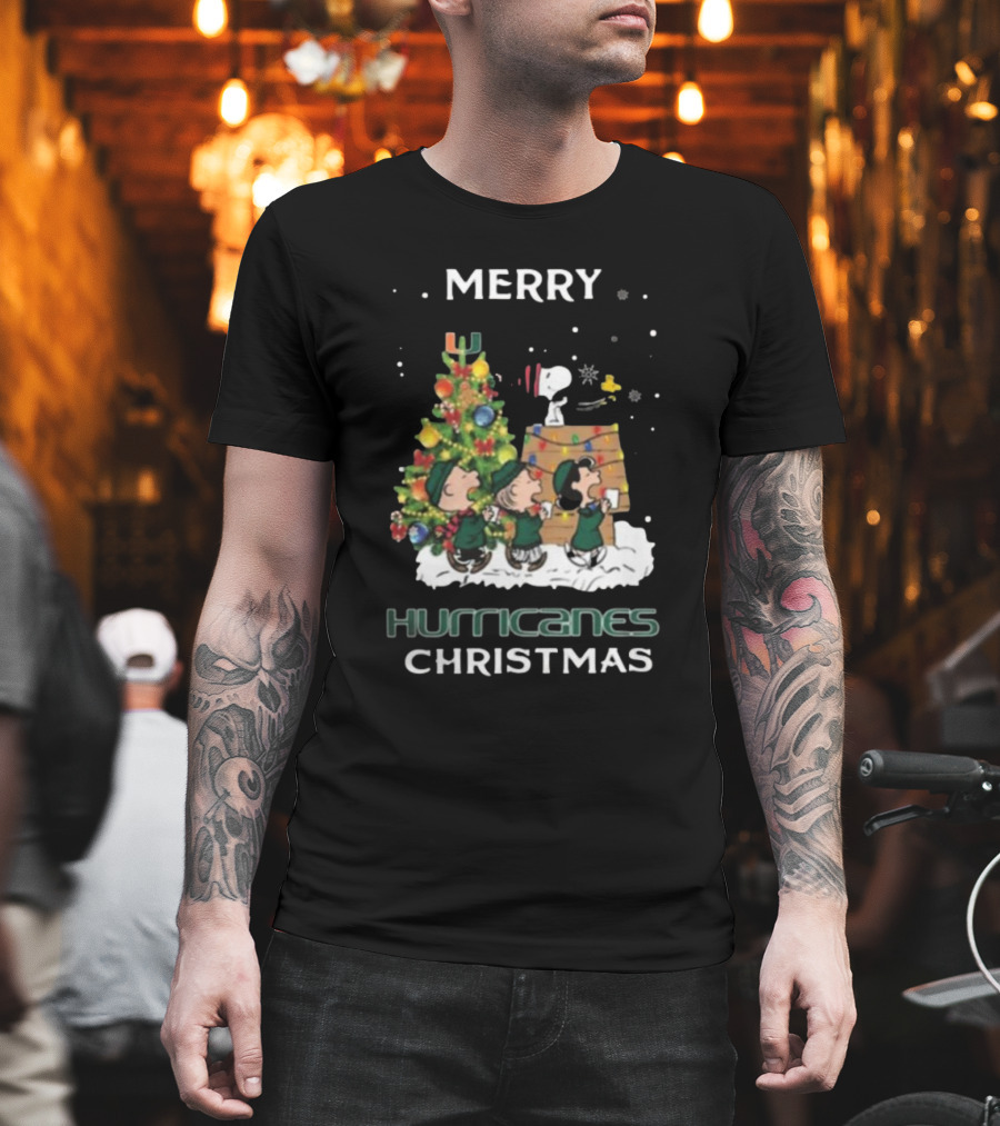 Miami Hurricanes Snoopy Friends Merry Christmas T-Shirt