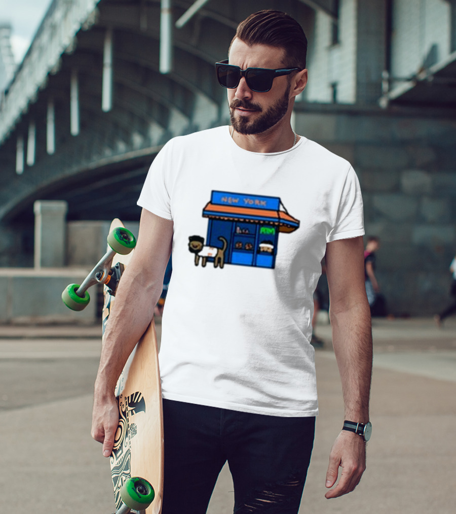 New York Bodega Kat With Blue Storefront And ATM T-Shirt