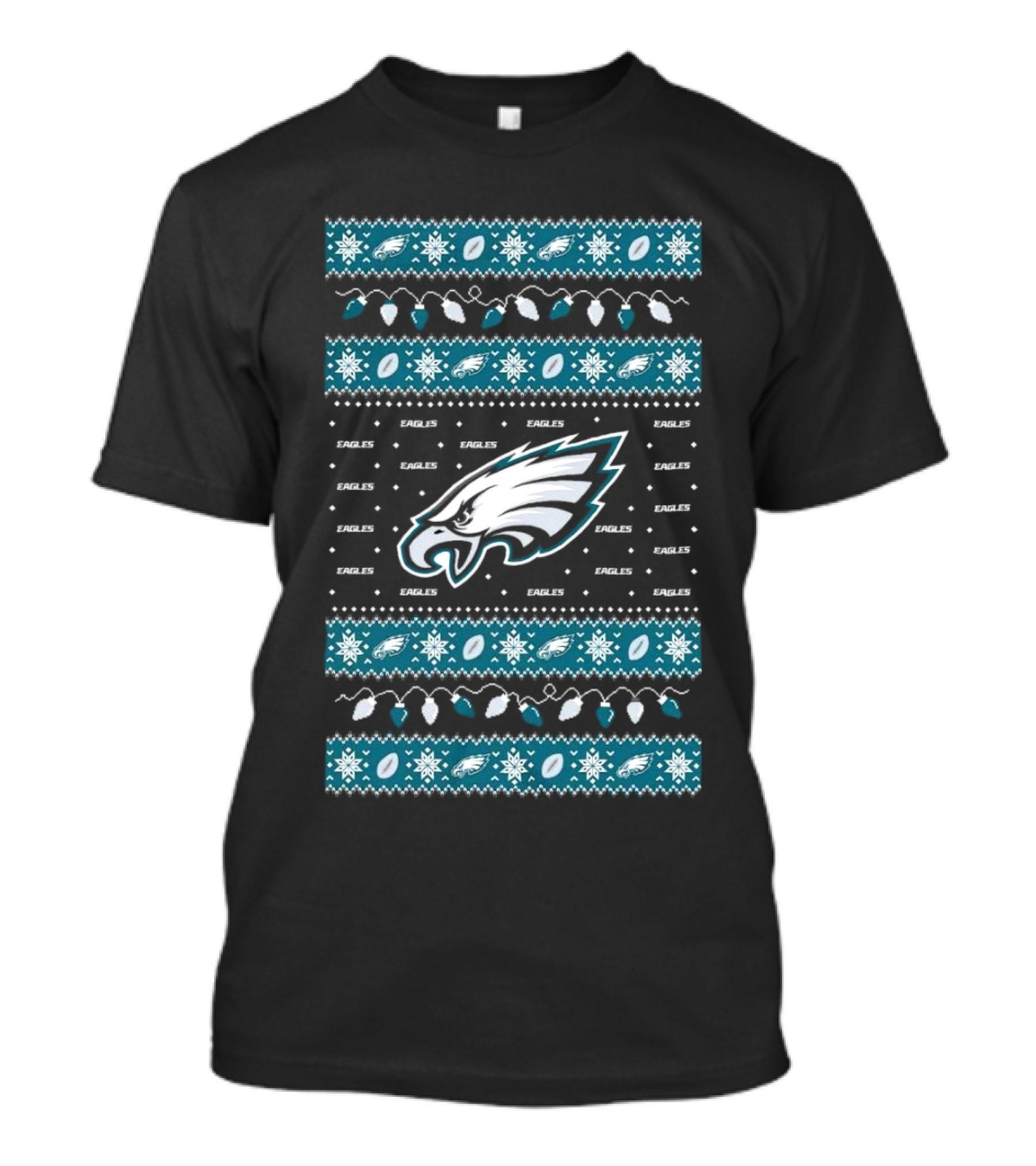 Philadelphia Eagles NFL Holiday Lights Ugly Sweater Christmas Eagles Logo Pattern T-Shirt