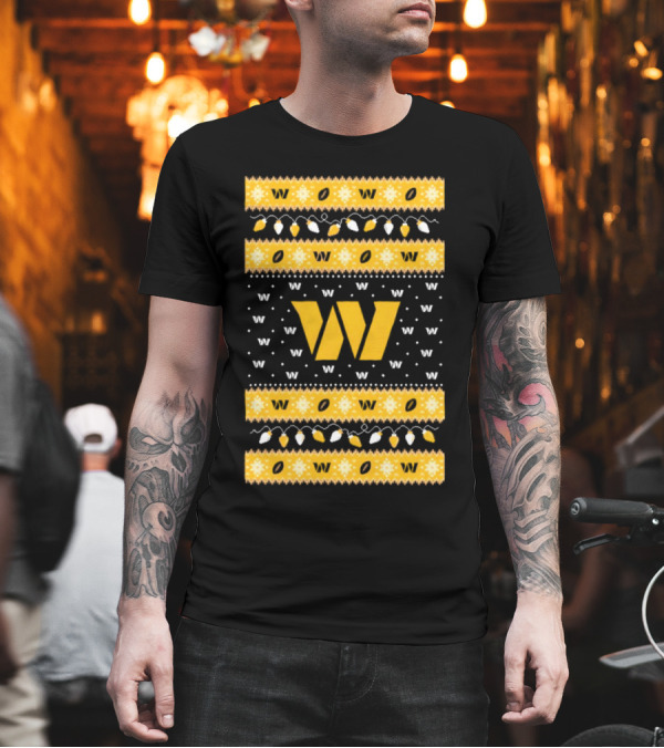 Washington Commanders W Holiday Lights Ugly Sweater Christmas T-Shirt Washington Commanders W Holiday Lights Ugly Sweater Christmas T-Shirt