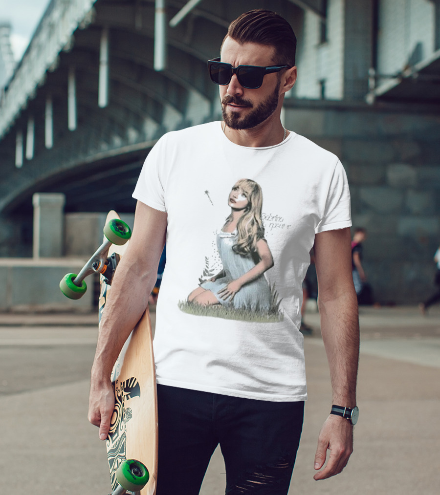 Sabrina Carpenter Sitting In Grass With Sparkle Wand And Flowing Hair T-Shirt