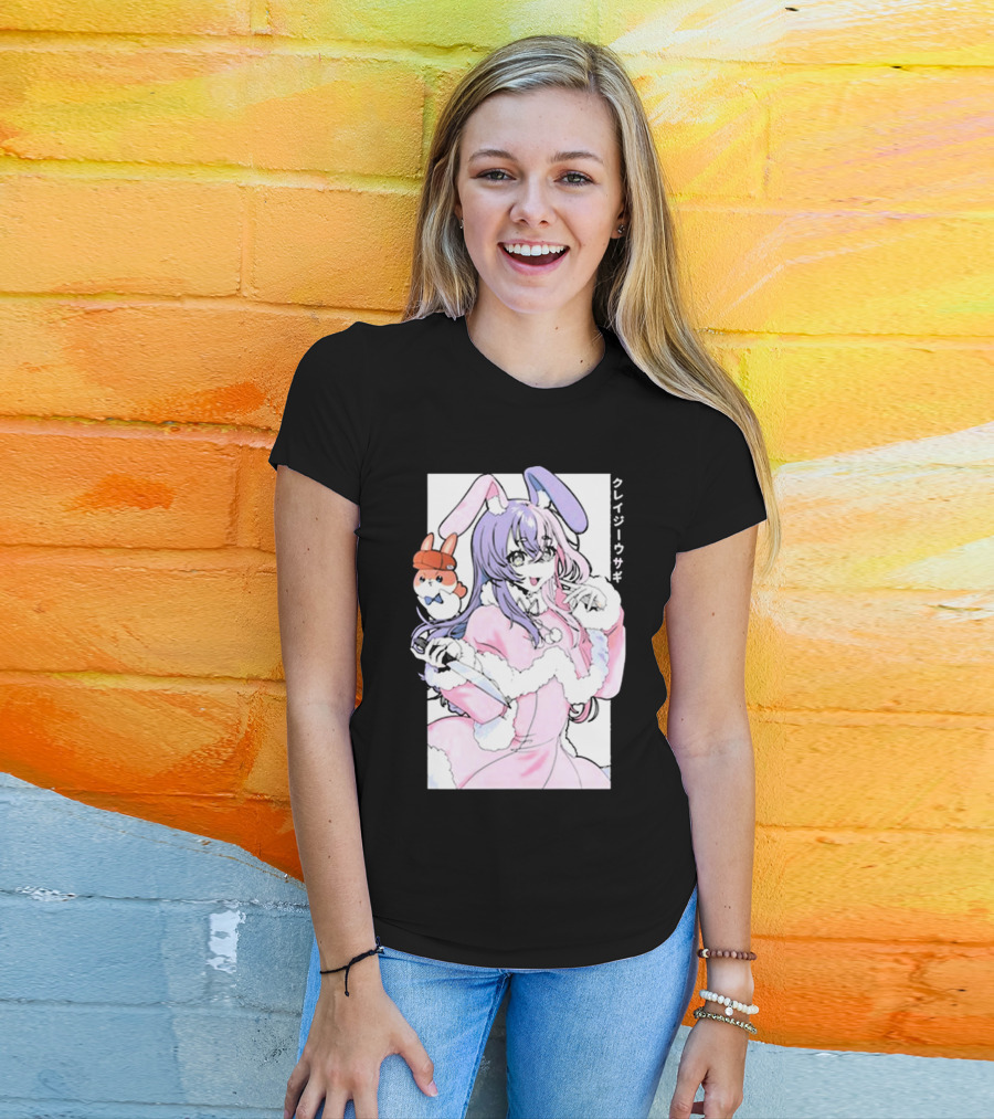 Gamersupps Punkalopi Crazy Usagi Japanese Text Anime Bunny Girl Holding Knife T-Shirt