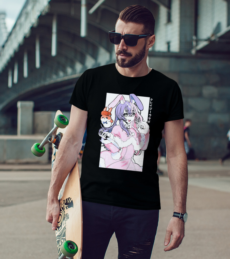 Gamersupps Punkalopi Crazy Usagi Japanese Text Anime Bunny Girl Holding Knife T-Shirt