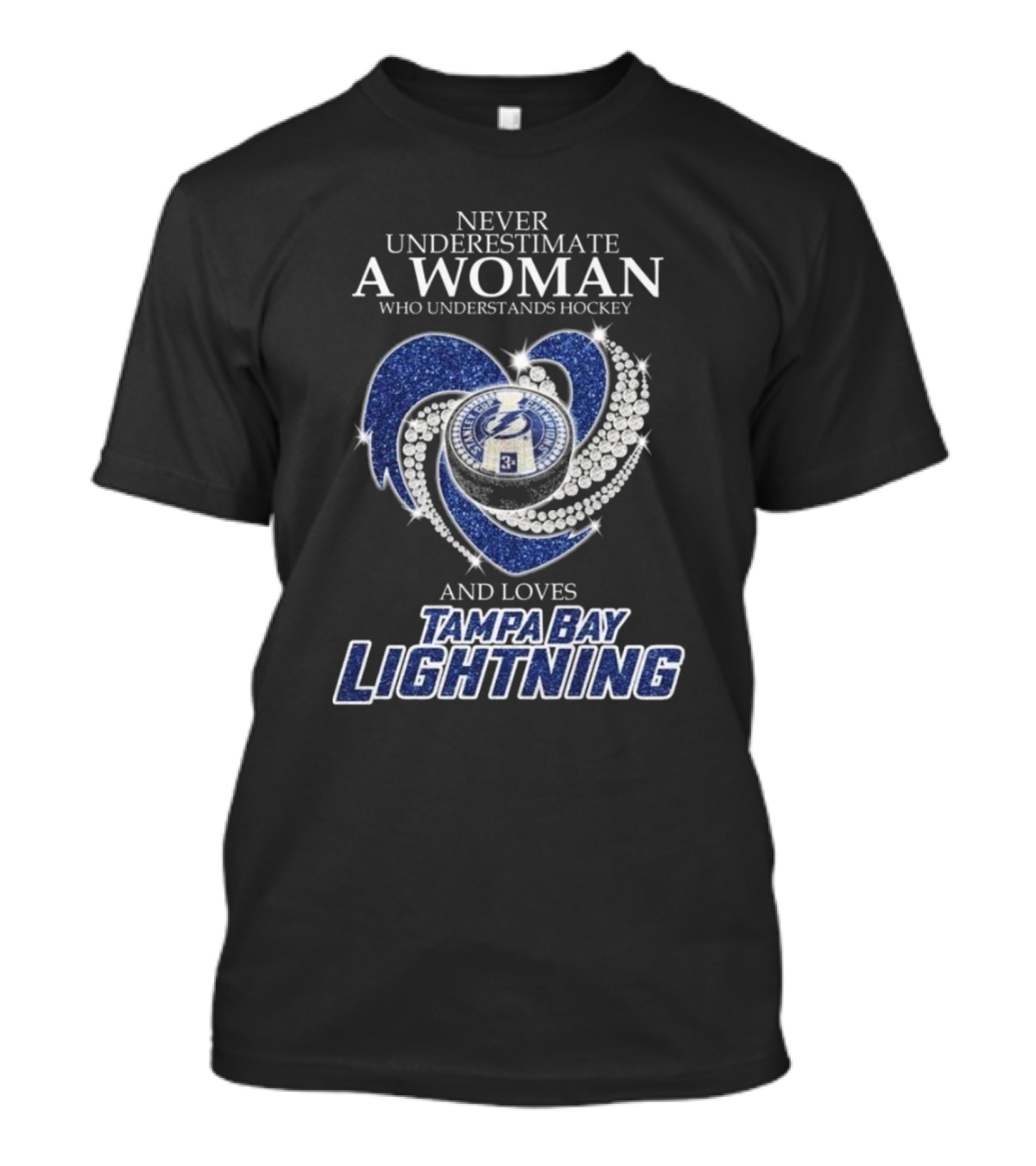 Never Underestimate A Woman Who Understands Hockey And Loves Tampa Bay Lightning Heart T-Shirt