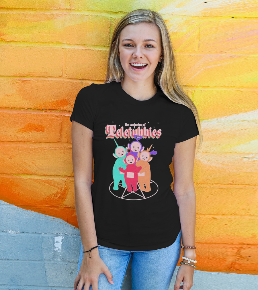 The Conjuring Of Teletubbies On Pentagram Background T-Shirt