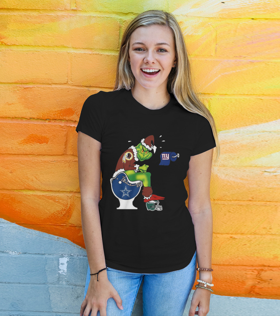 The Grinch Washington Football Team On Toilet Dallas Cowboys New York Giants Christmas T-Shirt