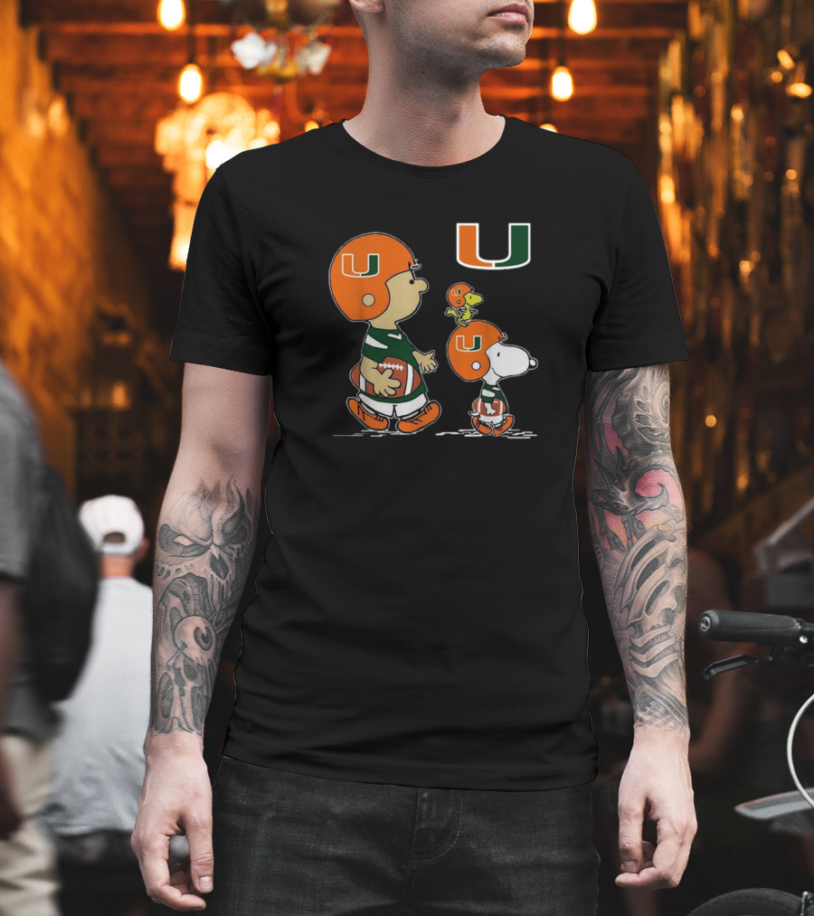 Charlie Brown Snoopy Woodstock Miami Hurricanes Football Peanuts T-Shirt