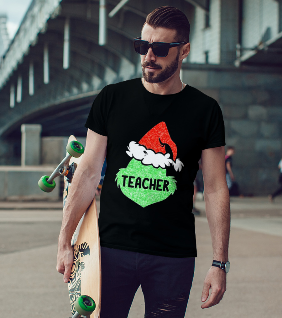 Santa Grinch Hat Teacher Christmas Holiday T-Shirt