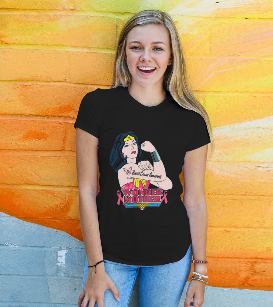Wonder Woman Breast Cancer Awareness Wonder Mother Pink T-Shirt