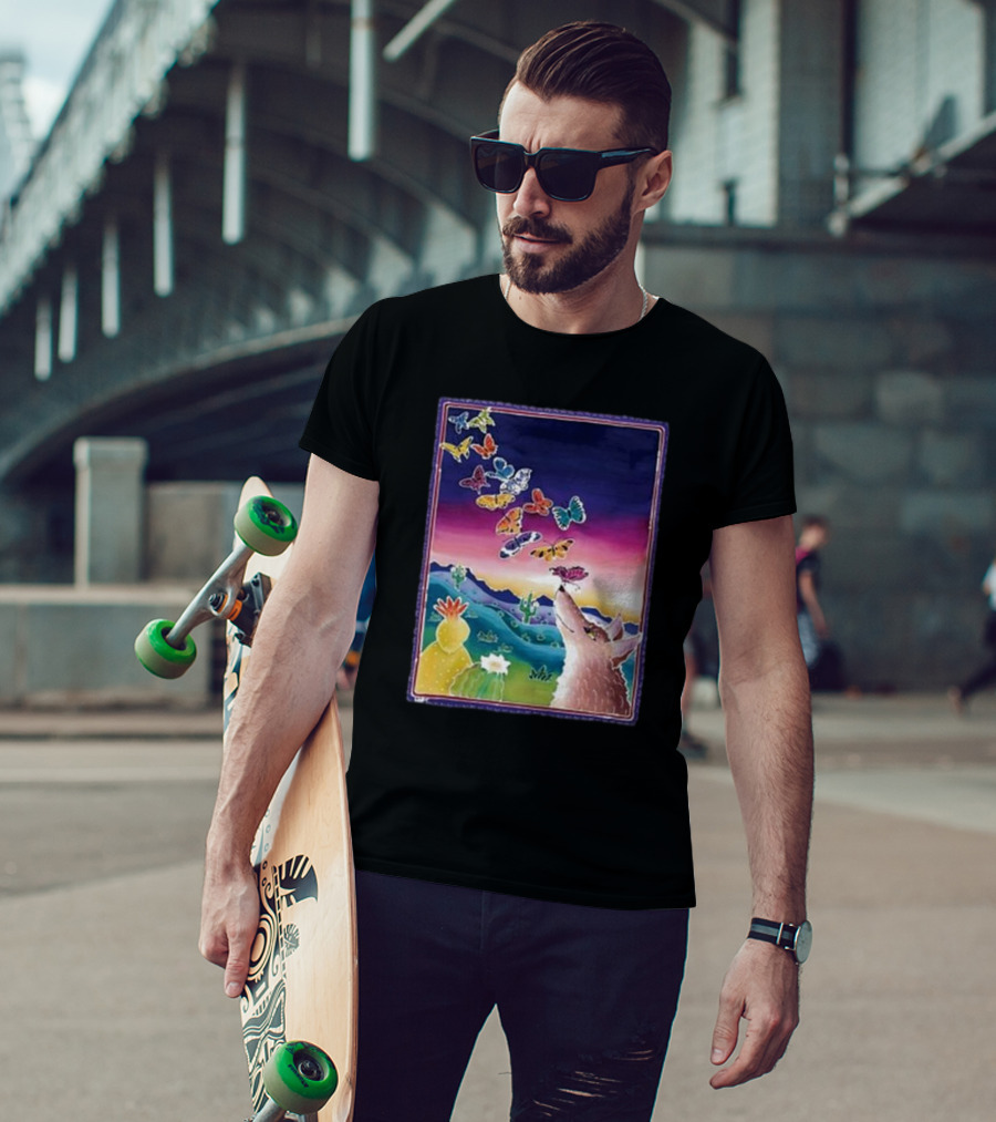 Jimmorris Smiles At Nature’s Wonders Colorful Desert Landscape With Coyote And Butterflies T-Shirt