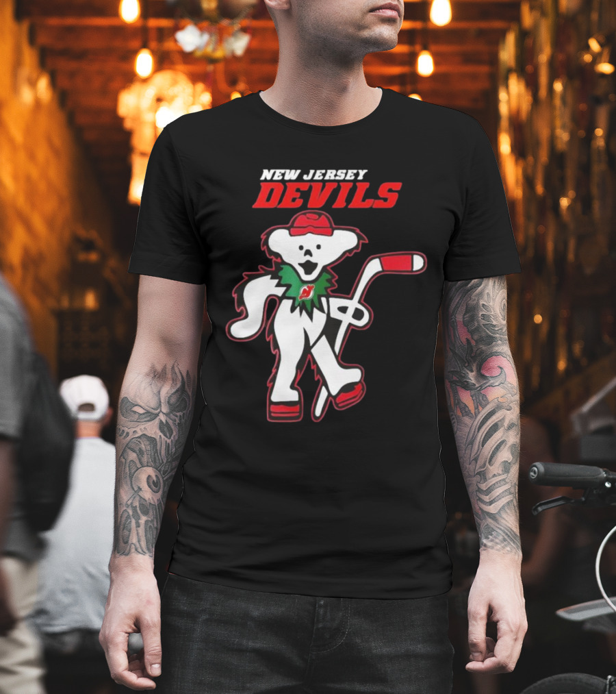 New Jersey Devils Hockey Grateful Dead Bear T-Shirt