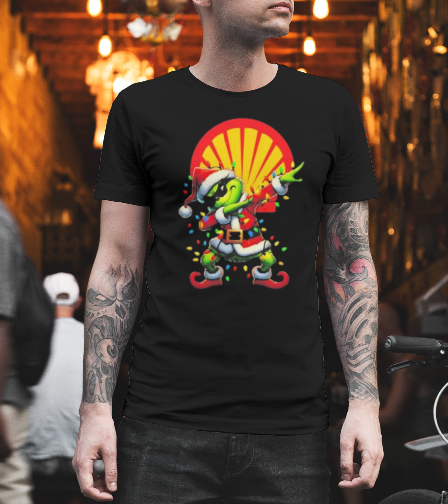 Santa Grinch Dabbing Shell Christmas Lights T-Shirt