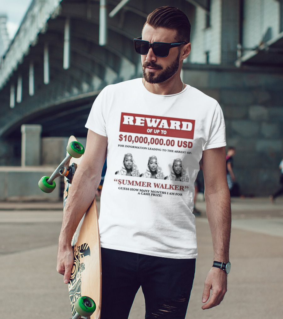 Reward Up To $10,000,000 USD For Information Arrest Of Summer Walker Guess How Many Months I Am For A Cash Prize T-Shirt