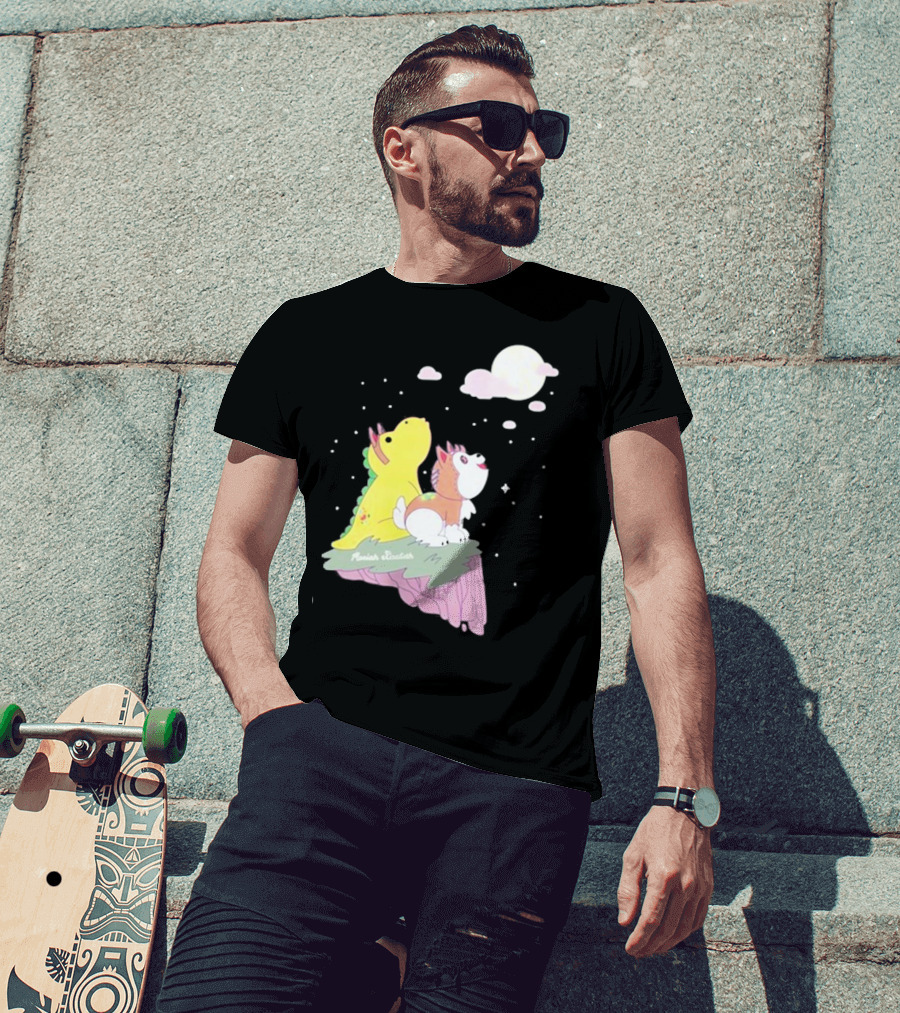 Moriah Elizabeth Howl-O-Ween Cute Dinosaur And Dog Moonlit Night Scene T-Shirt