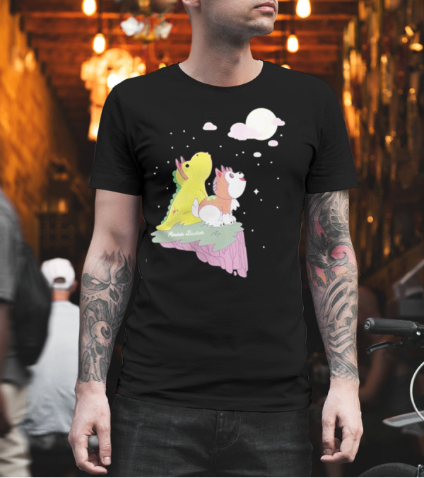 Moriah Elizabeth Howl-O-Ween Cute Dinosaur and Dog Moonlit Night Scene T-Shirt Moriah Elizabeth Howl-O-Ween Cute Dinosaur and Dog Moonlit Night Scene T-Shirt
