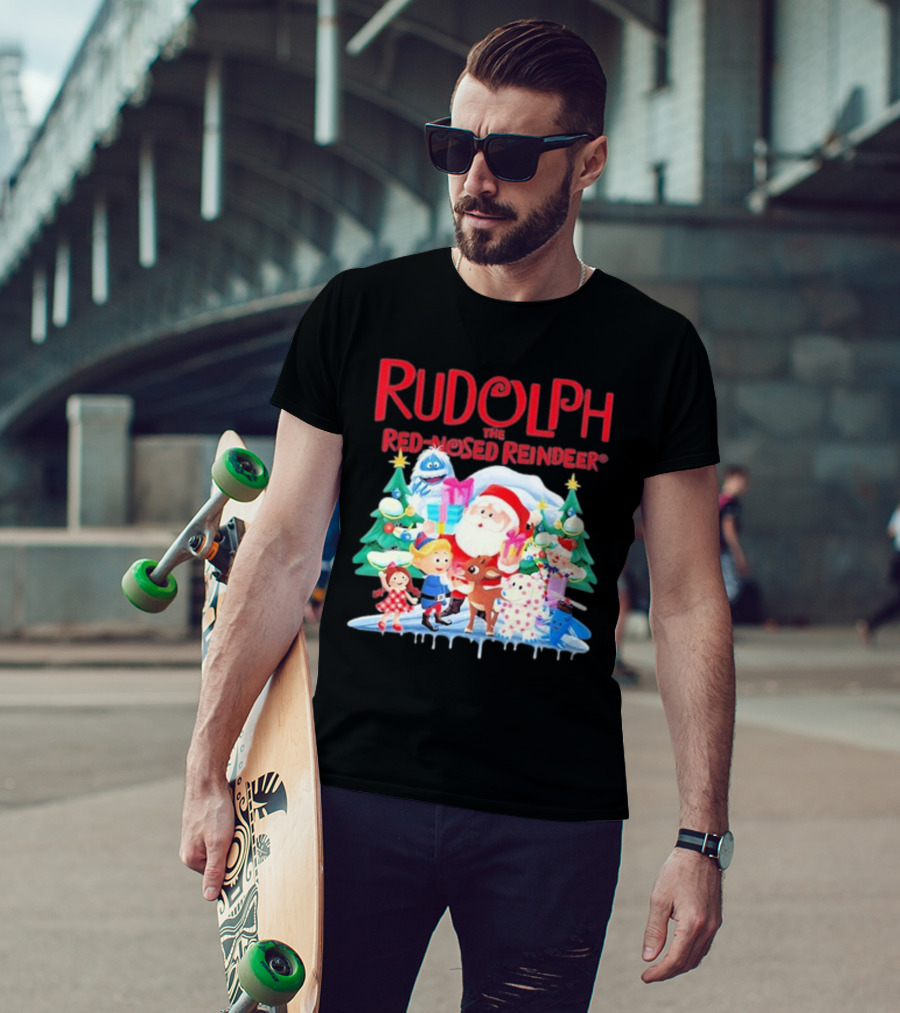 Rudolph The Red-Nosed Reindeer Christmas Santa And Friends Scene T-Shirt