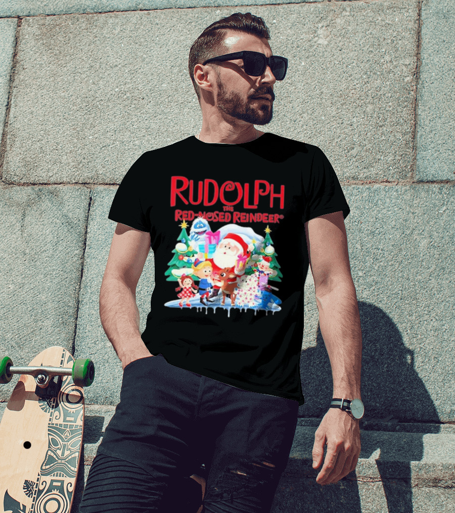 Rudolph The Red-Nosed Reindeer Christmas Santa And Friends Scene T-Shirt